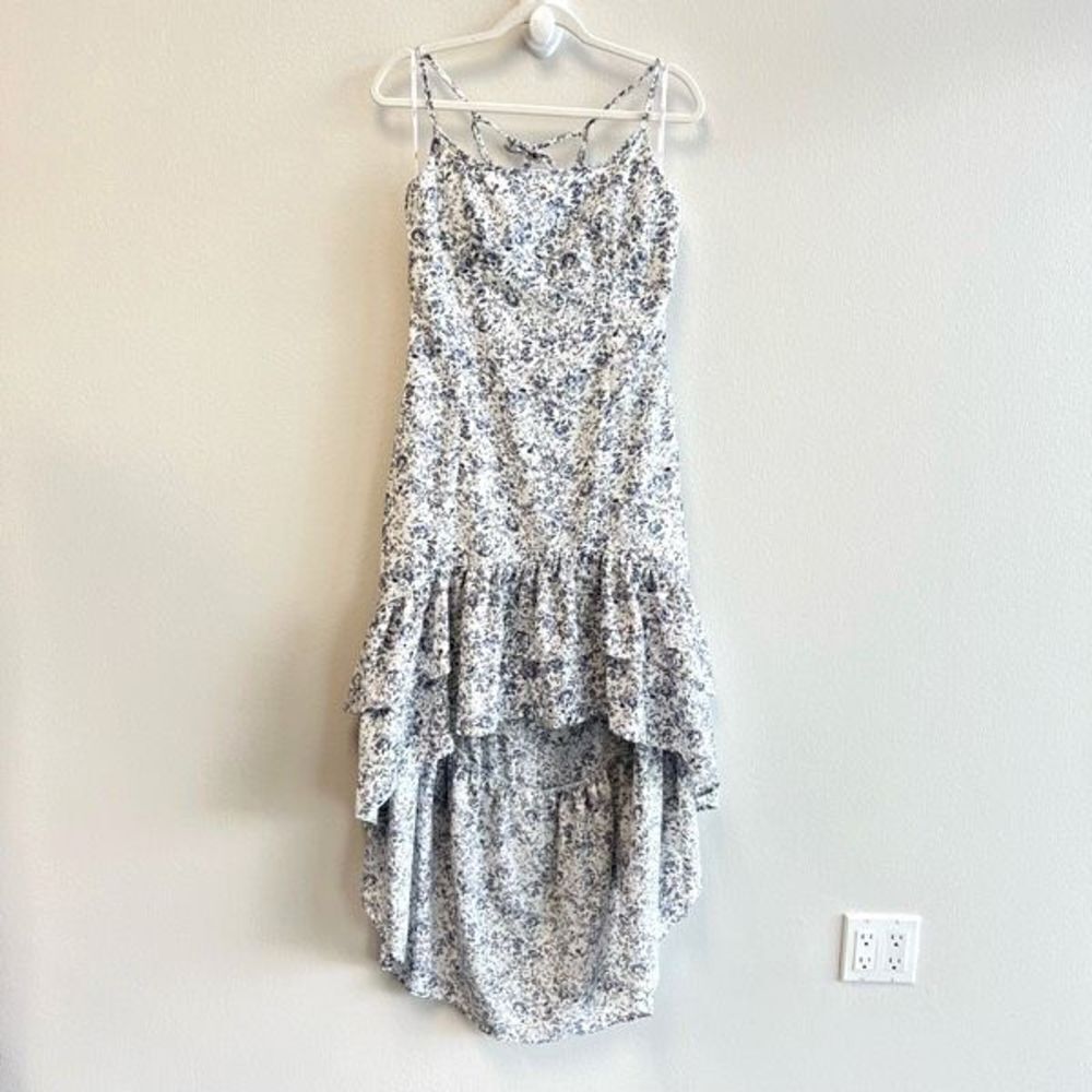 NWT Lulus Cheery Attitude White Floral Print Ruffled High-Low Maxi Dress Women L